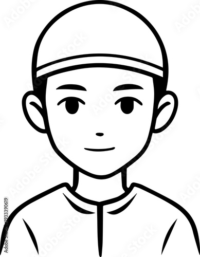 Smiling boy wearing traditional Muslim cap and kurta