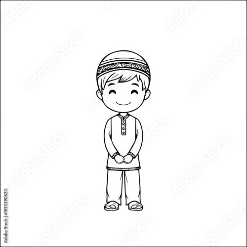 Smiling boy wearing traditional Muslim cap and kurta