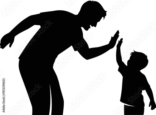 Silhouette of Adult and Child High Fiving.