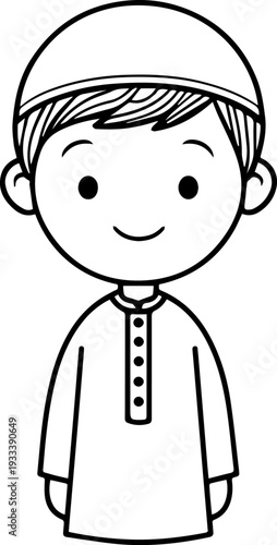 Smiling boy wearing traditional Muslim cap and kurta