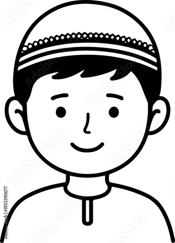 Smiling boy wearing traditional Muslim cap and kurta