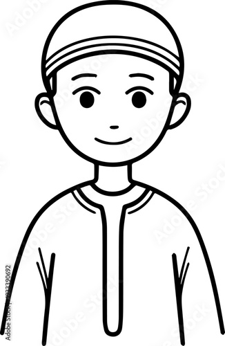 Smiling boy wearing traditional Muslim cap and kurta