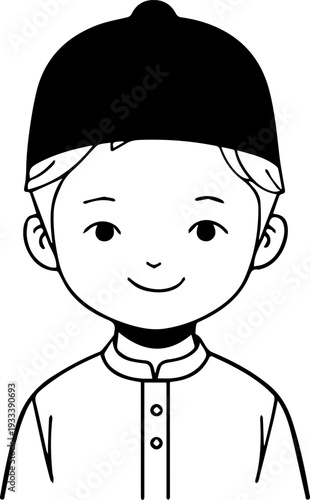 Smiling boy wearing traditional Muslim cap and kurta