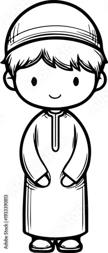 Smiling boy wearing traditional Muslim cap and kurta