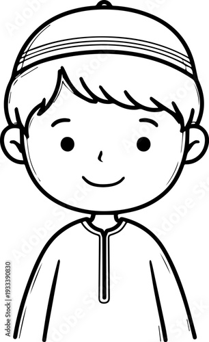 Smiling boy wearing traditional Muslim cap and kurta