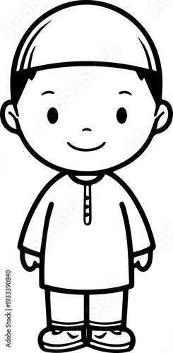 Smiling boy wearing traditional Muslim cap and kurta