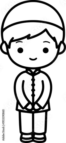 Smiling boy wearing traditional Muslim cap and kurta