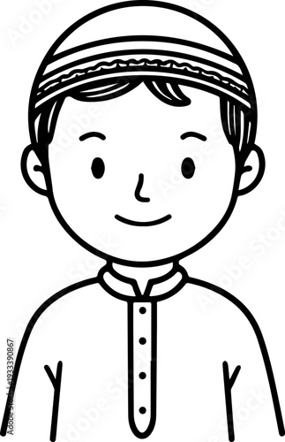 Smiling boy wearing traditional Muslim cap and kurta