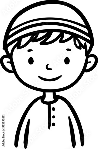 Smiling boy wearing traditional Muslim cap and kurta