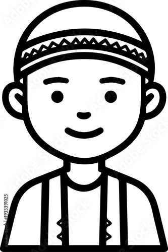 Smiling boy wearing traditional Muslim cap and kurta