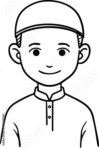 Smiling boy wearing traditional Muslim cap and kurta