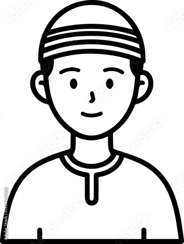 Smiling boy wearing traditional Muslim cap and kurta