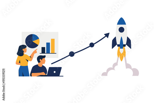 No simple growth analytics generation startup icon image composition vector text rocket