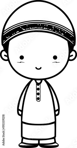 Smiling boy wearing traditional Muslim cap and kurta