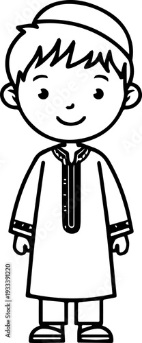 Smiling boy wearing traditional Muslim cap and kurta