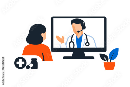 No consultation telemedicine scene text simple letters white vector icon doctor