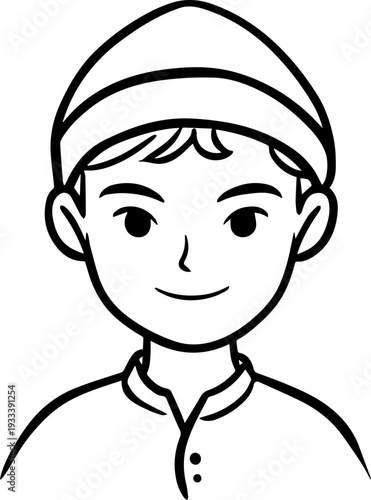 Smiling boy wearing traditional Muslim cap and kurta