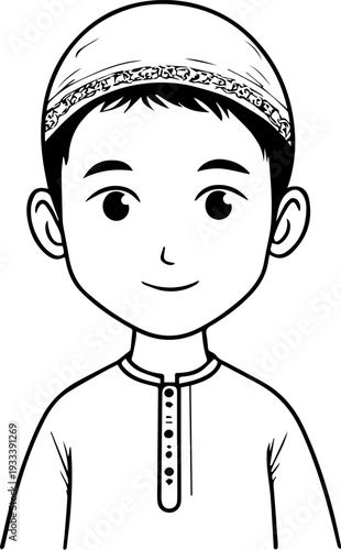 Smiling boy wearing traditional Muslim cap and kurta
