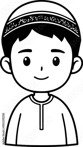 Smiling boy wearing traditional Muslim cap and kurta