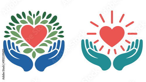 Love, environment and ecology icon set with health, medicine, and oncology symbols, representing sustainability, care, wellness, and medical support, clean modern flat vector