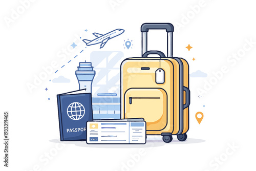 Vector style airport travel suitcase icon isolated image generation illustration clean flat