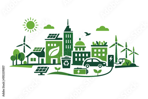 Green no style simple buildings vector gradients generation svg eco white icon