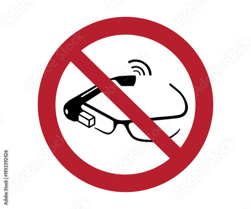ISO 7010 P044 Use of smart glasses prohibited icon. Prohibition sign pictogram vector design and illustration. 
