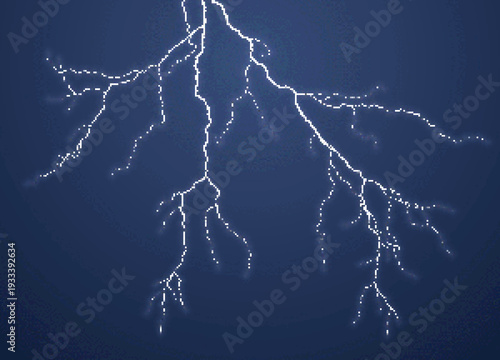 Pixel landscape with lightning stroke in the sky.