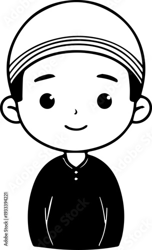 Smiling boy wearing traditional Muslim cap and kurta