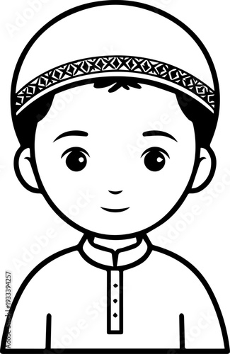 Smiling boy wearing traditional Muslim cap and kurta