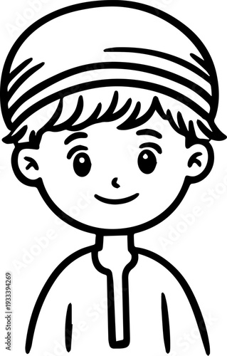 Smiling boy wearing traditional Muslim cap and kurta
