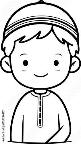 Smiling boy wearing traditional Muslim cap and kurta