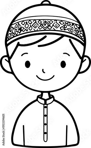 Smiling boy wearing traditional Muslim cap and kurta