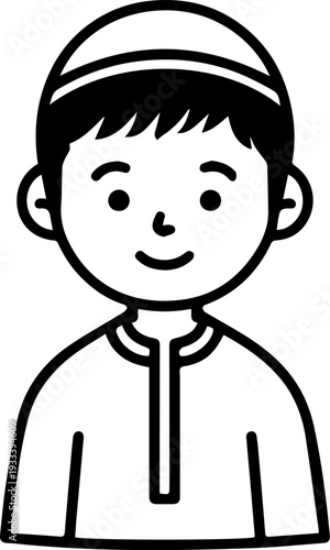 Smiling boy wearing traditional Muslim cap and kurta