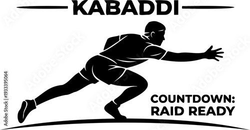 Kabaddi raider player in action with countdown raid ready text silhouette isolated on white background vector