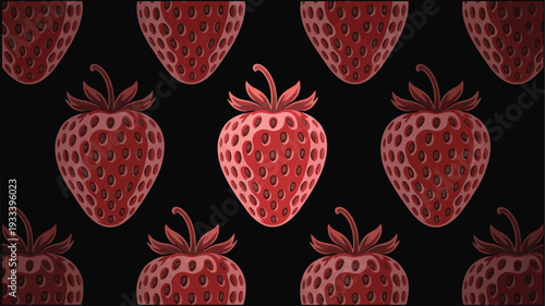 Vibrant red strawberries on black background for food design