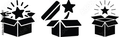 Gift Surprise and Prize Bonus Vector Icons with Mystery Box and Shining Star