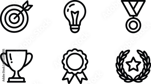 Set of 6 business success outline icons vector