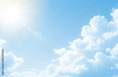 Wallpaper Mural Natural Peaceful Blue Sky with Bright Sun and Fluffy White Clouds Background Torontodigital.ca