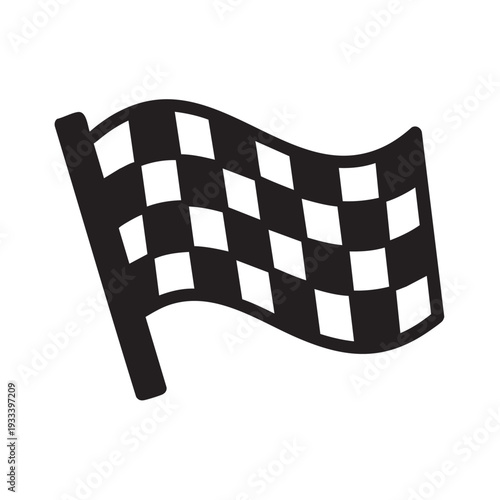 A checkered flag waving in the wind, symbolizing racing and competition, viewed from the side