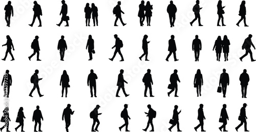 Walking people silhouette vector illustration, human movement design, everyday activity artwork, urban lifestyle concept, decorative pedestrian symbol collection