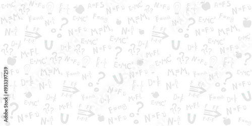 Higher education and studying online concept. Physics. Icons and formulas set. School test or lab. Hand drawn doodle symbols.  Magnetism, Mechanics. Science Light background. Physics formula 