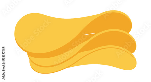 A stack of golden wavy potato chips isolated on a white background