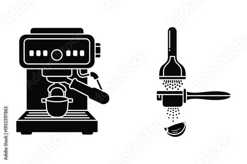 Espresso machine making coffee, barista tool