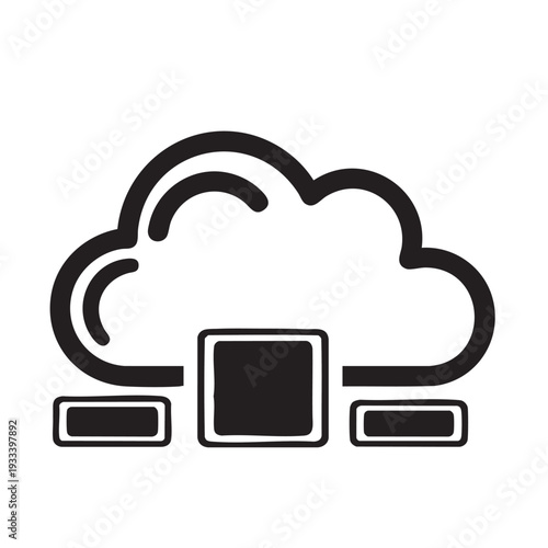 Cloud Computing Storage and Data Transfer Illustrated in Simple Vector Graphics