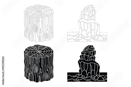 Wood grain texture and rock formation, vector illustration