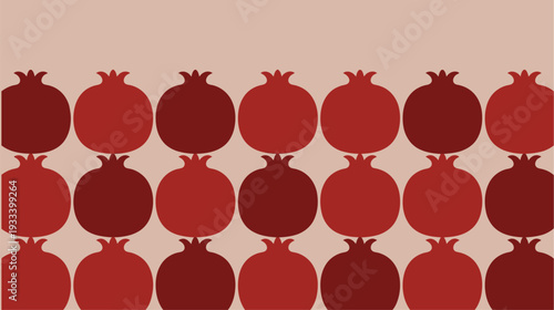 Vibrant pomegranate pattern in deep red hues on beige background