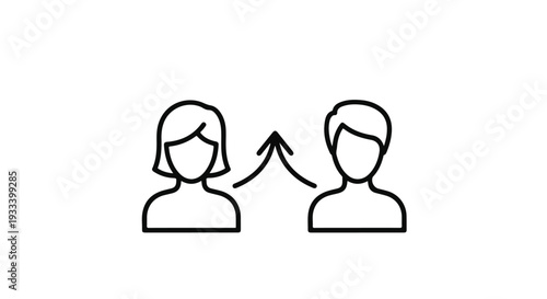 Simple line art illustration of two people communicating with speech bubble, modern minimalist design for business communication concept