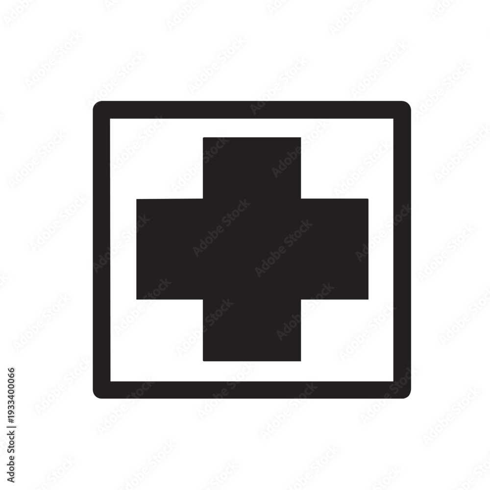 Obraz premium Medical cross symbol in a square frame illustrated in a simple graphic style