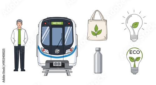 A cheerful woman with a bob haircut smiles brightly while studying an open book with a pencil, surrounded by symbols of achievement and love.